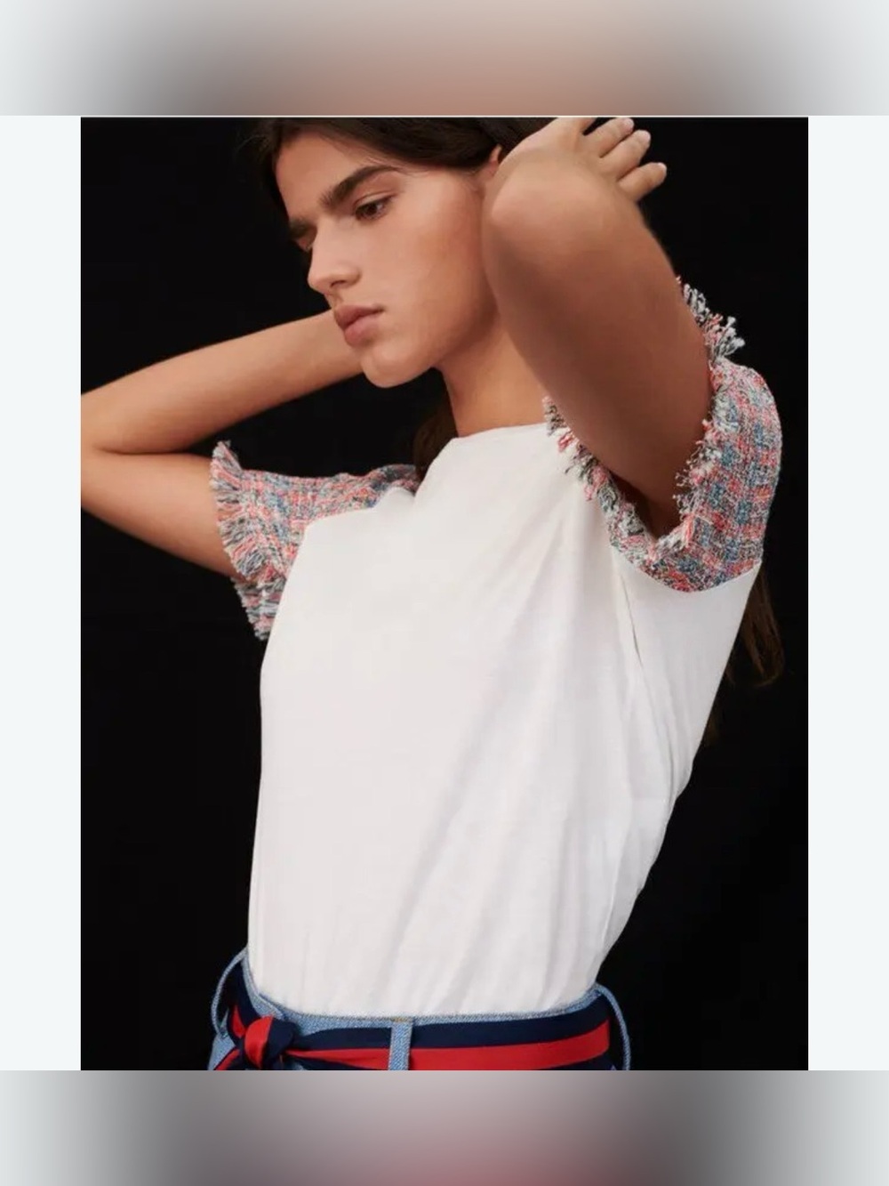 Maje size 2 (small) Tshirt with Tweed Sleeves